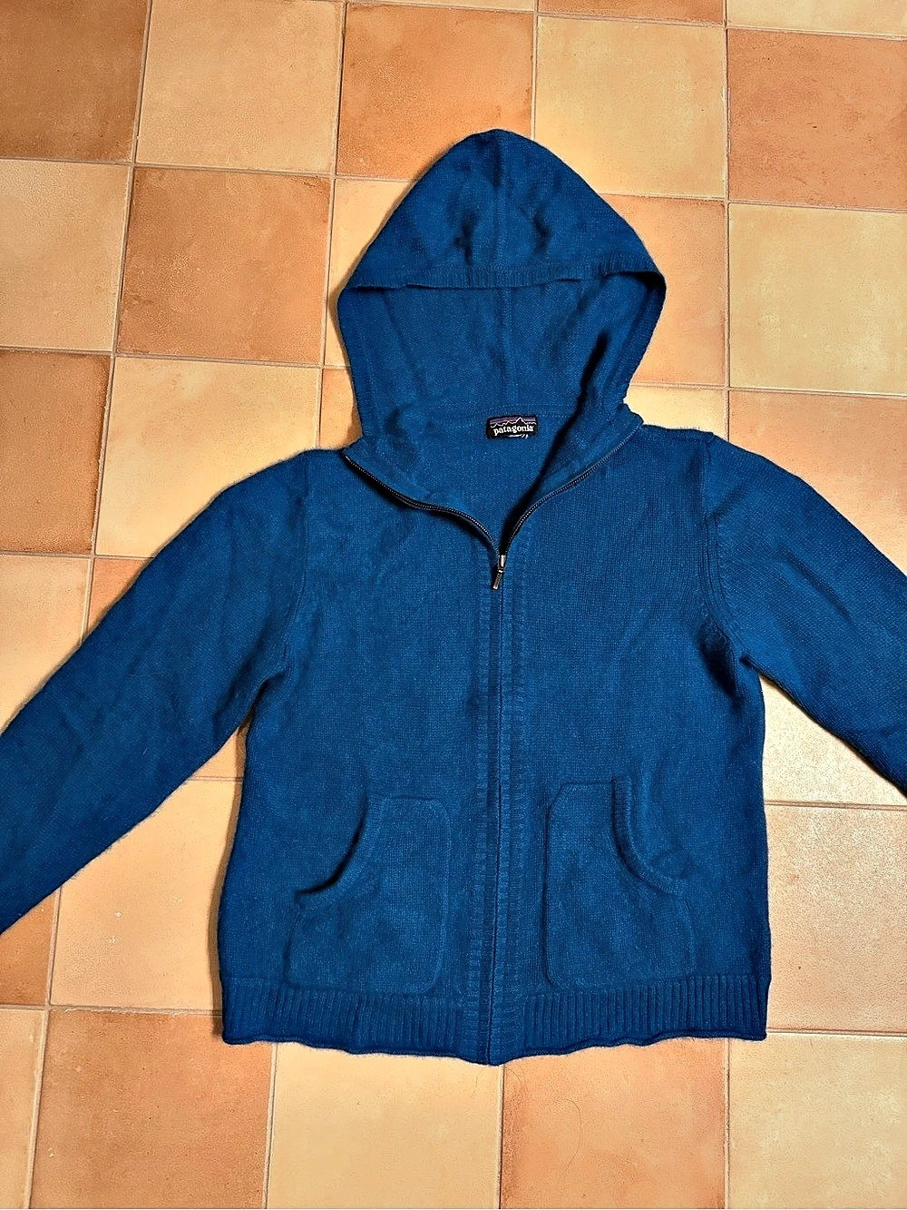 Patagonia Cashmere Blue Hooded Zip-Up Sweater
